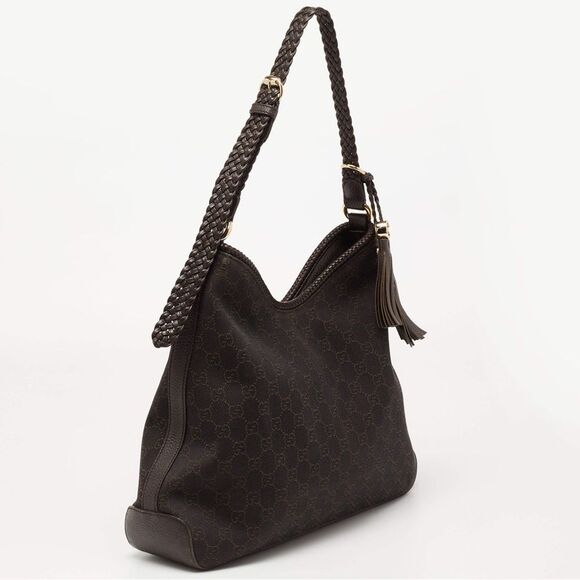GUCCI Brown Monogram GG Web Marrakech Hobo Shoulder Bag Dollar Disco - Picture 4 of 15